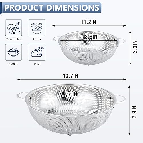 Miniatura 2 de Colador de acero inoxidable de 5 cuartos de galón, coladores de metal con base, colador para alimentos de cocina, apto para lavavajillas