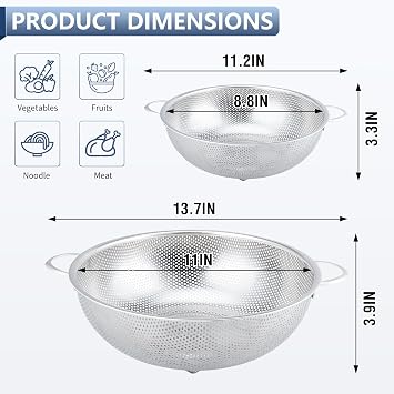 Gulex Colander Stainless Steel 3-Quart with Base, Strainer for Kitchen Food