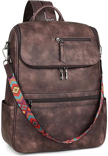 Miniatura 17 de FADEON Mochila para computadora portátil para mujer, mochila de viaje de cuero con compartimento para portátil, bolsa de hombro de PU de diseñador