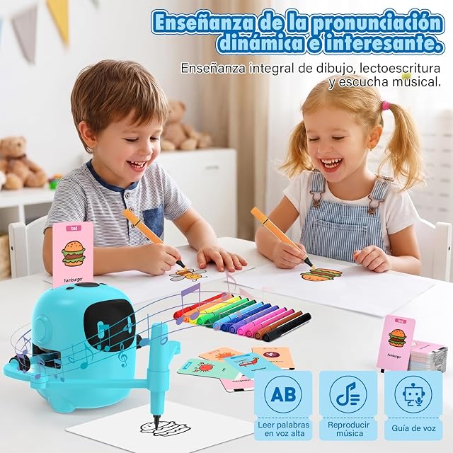 Foto 3 de 8 de OHFAMO Robot de Dibujo para Niños, Máquina de Dibujo con 100 Tarjetas & 12 Rotuladores