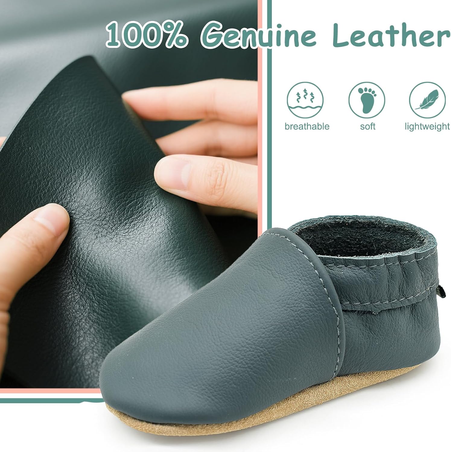 Genuine Leather Baby Booties Soft Sole Toddler Walking Shoes Flexible&Breathable Baby Slippers for First Walkers Boys Girls - Image 3