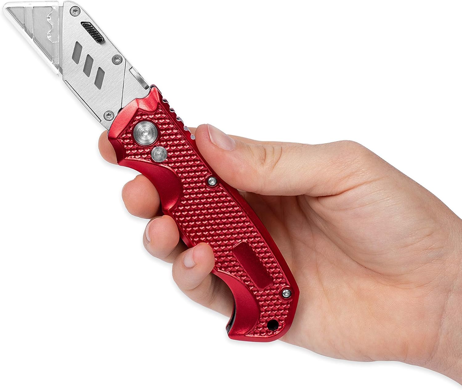 BIRDROCK HOME Utility Knife Set - Retractable Box Cutter with Heavy Duty Razor Blade - Professional Cutting Tool for Cardboard, Package, Warehouse, Office, Construction - 3 Extra Blades Refill - Red