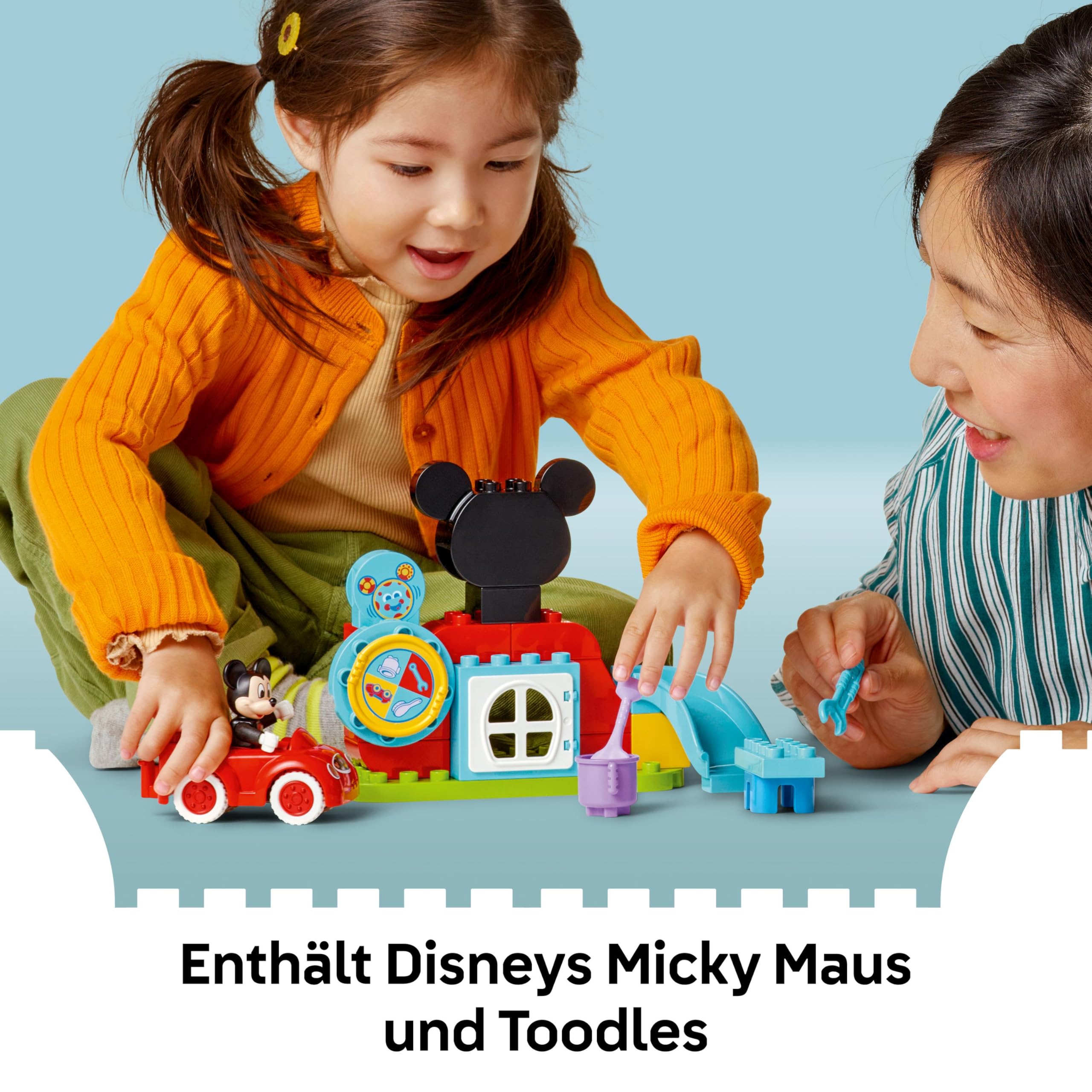 LEGO DUPLO | Mickys Clubhaus und Auto – Farbzuordnungs Spielzeug für Jungen & Mädchen ab 2 Jahren – Lernspielzeug für Kleinkinder mit Micky Maus Figur & Aktivitätsrad – Kinder Geschenk – 10454