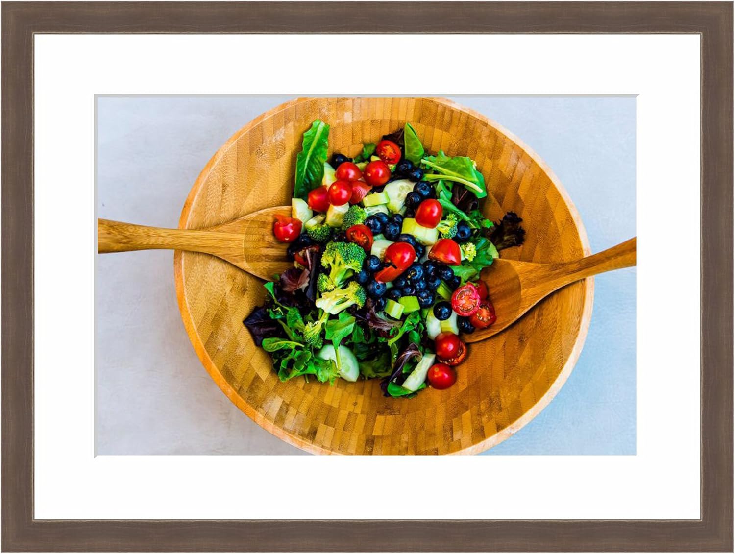 EFrame Fine Art | Fresh Salad in Wooden Bowl, Garden Vegetables, Food Kitchen Art by Blaine Harrington 16" x 24" Photograph Print Framed Wall Art for Wall or Home Decor (Barnwood Brown Rustic Frame)