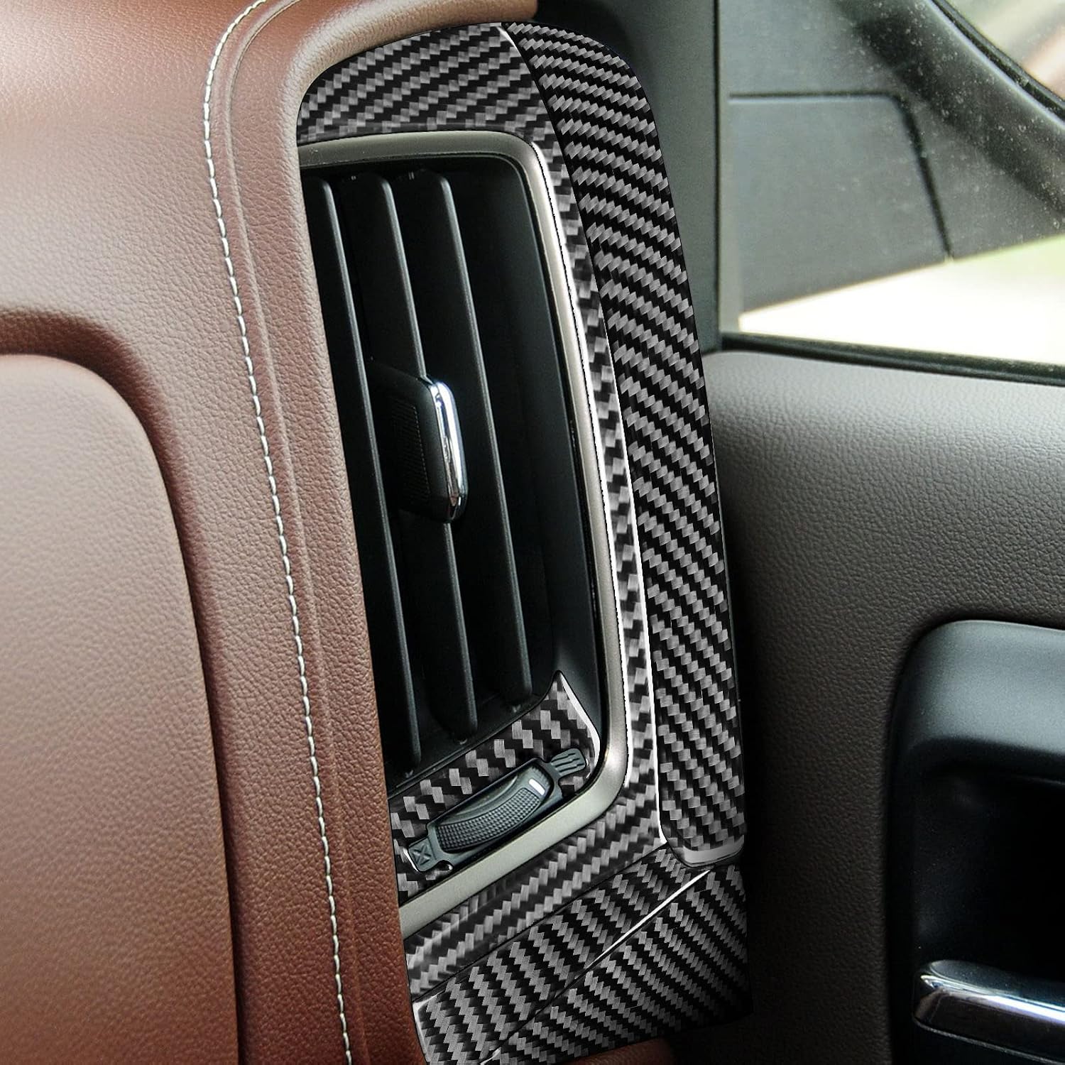 Real Carbon Fiber Compatible with Chevrolet Silverado 1500/GMC Sierra 1500 2014-2018 Car Dashboard Right Sides Air Vent Frame Kit Trim Decals Sticker Decor Auto Interior Accessories Cover Black