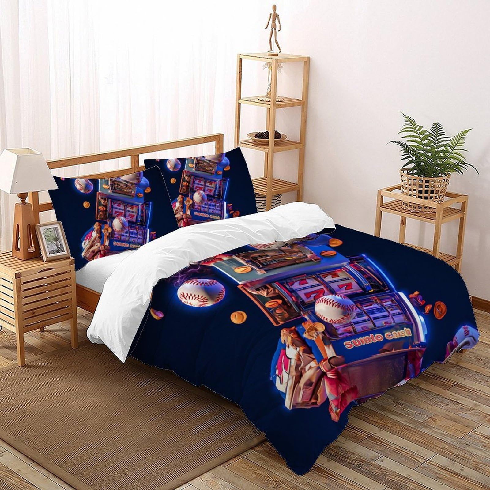 Linge de lit enfant baseball facile à laver avec housse de couette 3 pièces 260x220cm