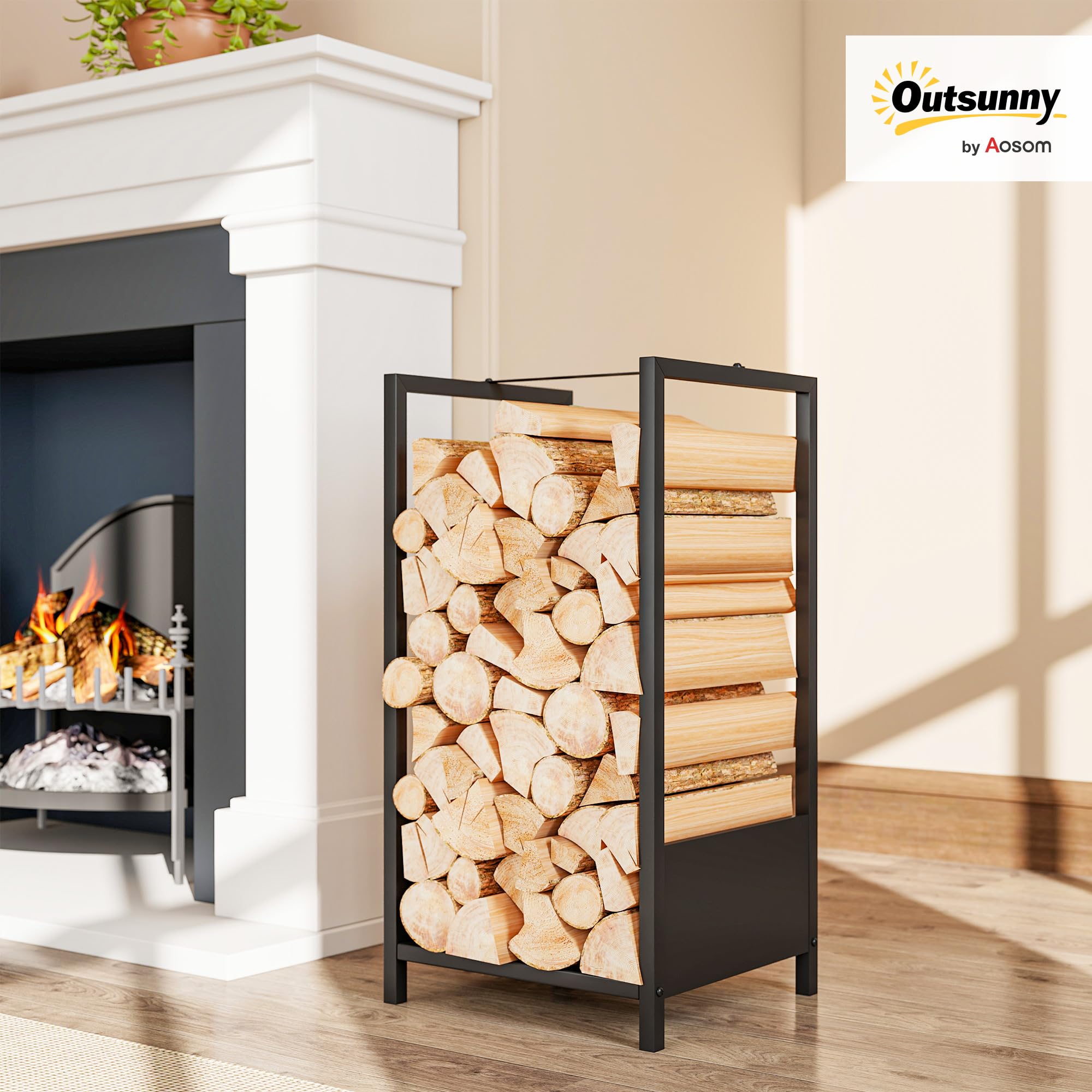 Outsunny Scaffale Portalegna in Acciaio 39x35x76cm Nero