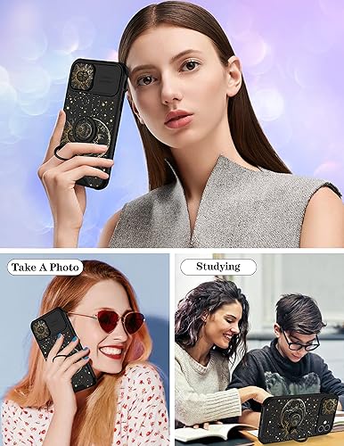 Miniatura 6 de Goocrux Funda 2 en 1 para iPhone 11 con diseño de estrellas y sol y luna para mujeres y niñas, diseño de estampado de estrellas doradas con cubierta