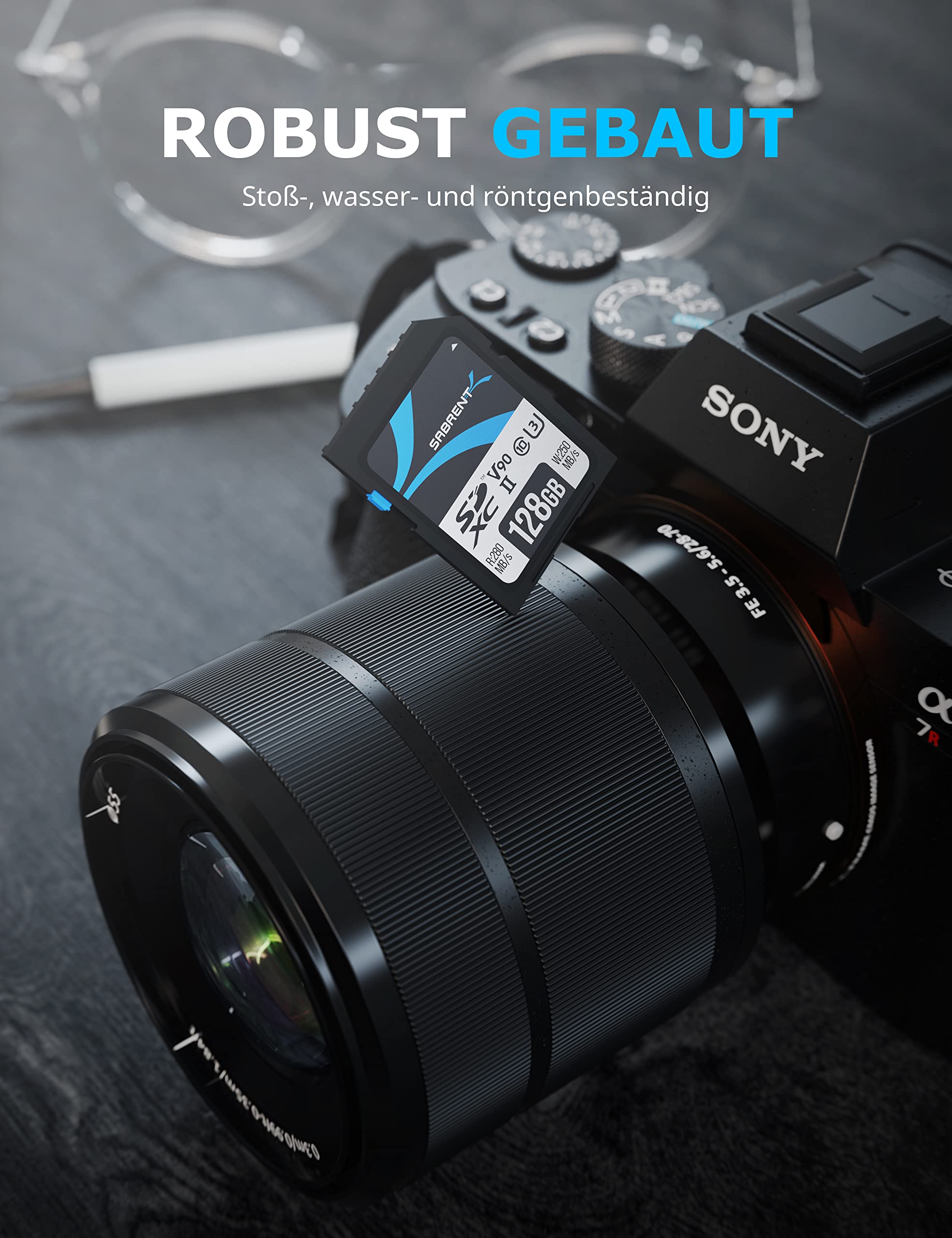 SABRENT SD Karte 128GB V90 UHS-II U3 SDXC Card Class 10, 280MB/s Lesen, 250MB/s Schreiben – Professionelle Speicherkarte für 4K 8K Video, DSLR, Drohne, Kamera (SD-TL90-128GB)