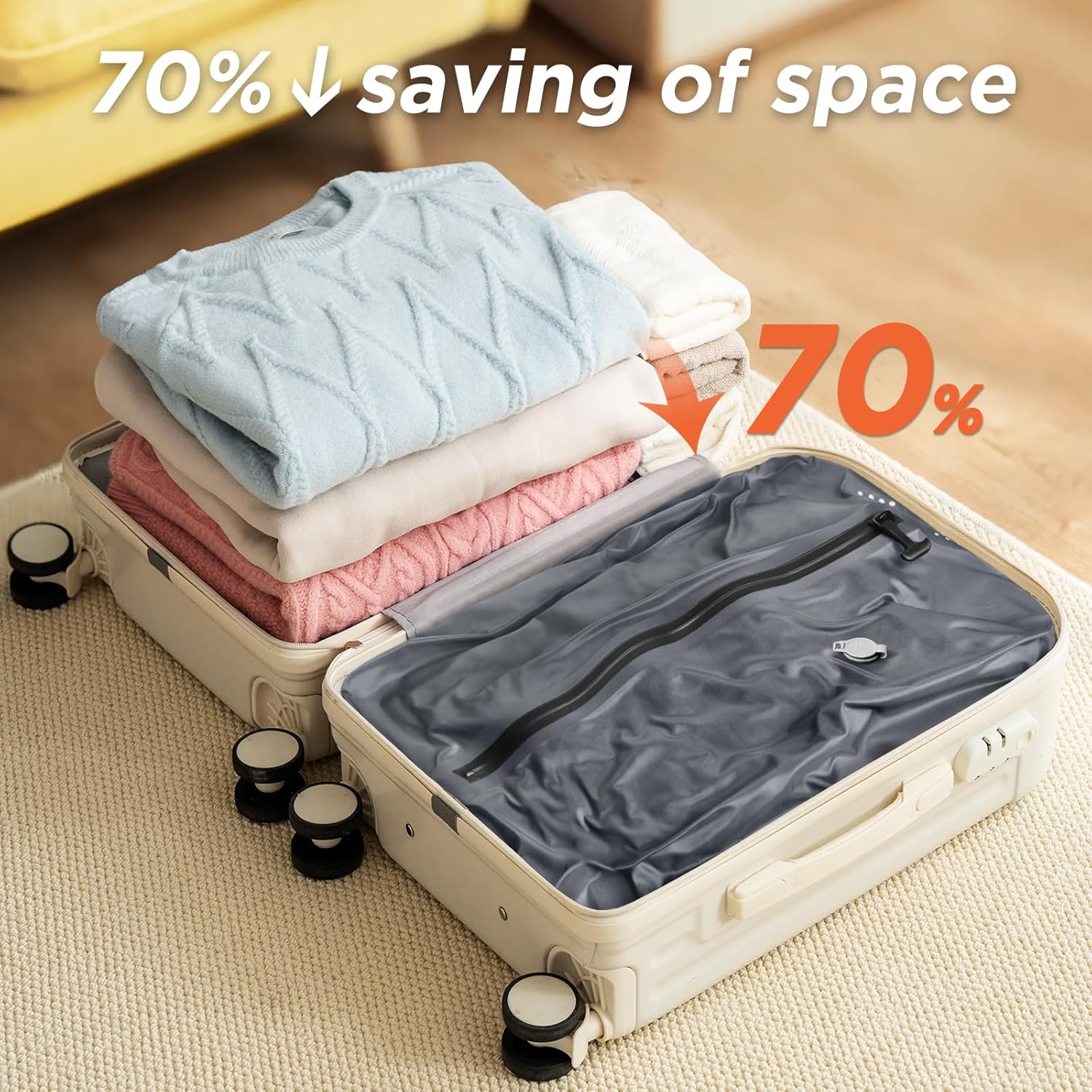 Vacuum Storage Bags For Travel,2 Pack 18L Large Vacuum Bags With Cordless Pump,Vacuum Seal Bags For Clothing Travel,Recycled IP68 Waterproof Vacuum Travel Bags for Suitcase and Backpack