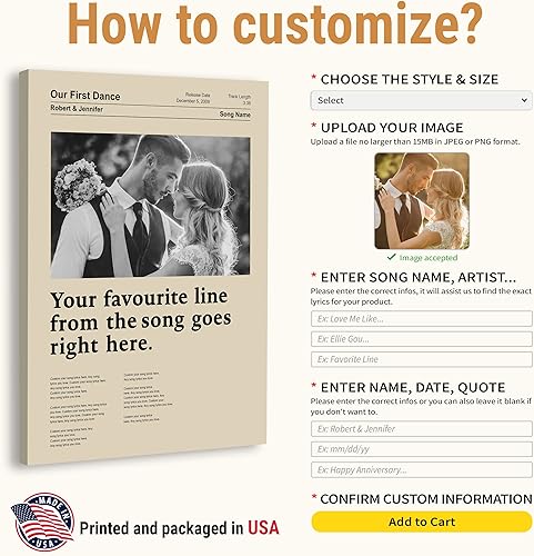 Vista 155 de VICILO Póster musical personalizado con letras de canciones, decoración sentimental perfecta, regalo de San Valentín para él, regalos de novio