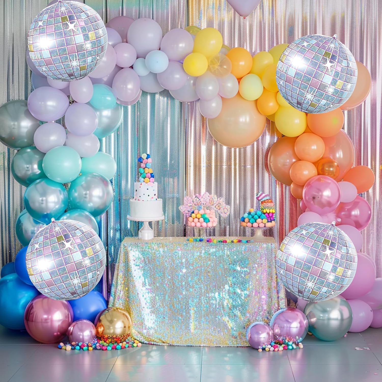 4 Pcs Iridescent Disco Ball Balloons, Huge Glitter Silver Disco Aluminum Foil Balloons for Birthday, Bachelorette Party, 70s 80s 90s Theme Disco Music Party Decorations Supplies - Image 8