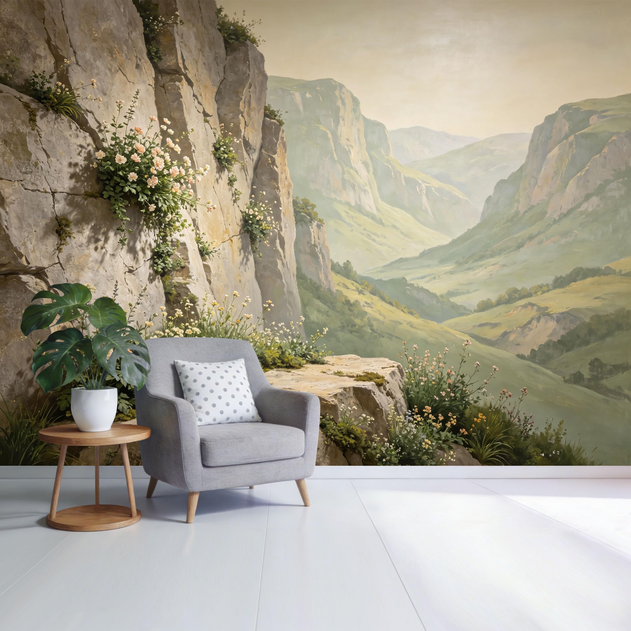 Custom Size Wall Mural Mountain Landscape Floral Cliff View Botanical Natural Scenery SelfAdhesive Wall Fabric Removable Wallpaper for Home Office Decor