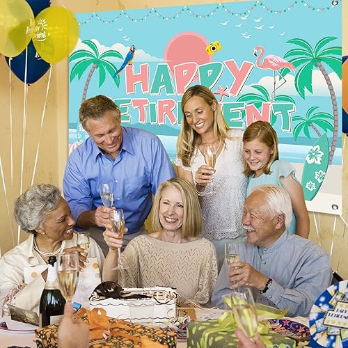 Miniatura 5 de 5 carteles con texto en inglés "Hawaii Luau Happy Retirement" de 3 pies para fiesta de jubilación, decoración tropical de feliz jubilación, cabina