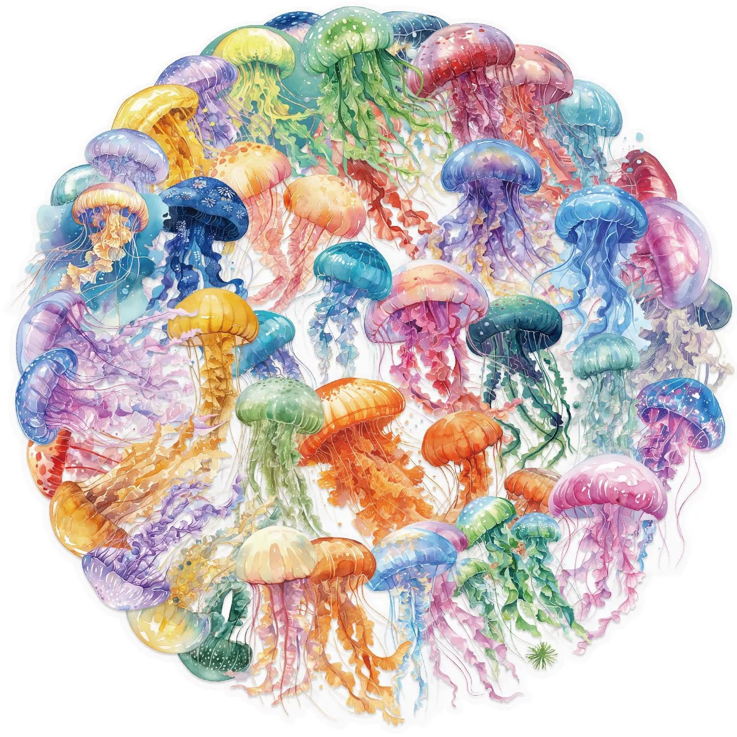 50Pcs Cute Jellyfish Stickers for Water Bottles Luggage Phone Scrapbook Laptops Fantasy Jellyfish Transparent Stickers Pack Ocean Decals Gifts for Kids Teens Adults Vinyl Waterproof — image 1