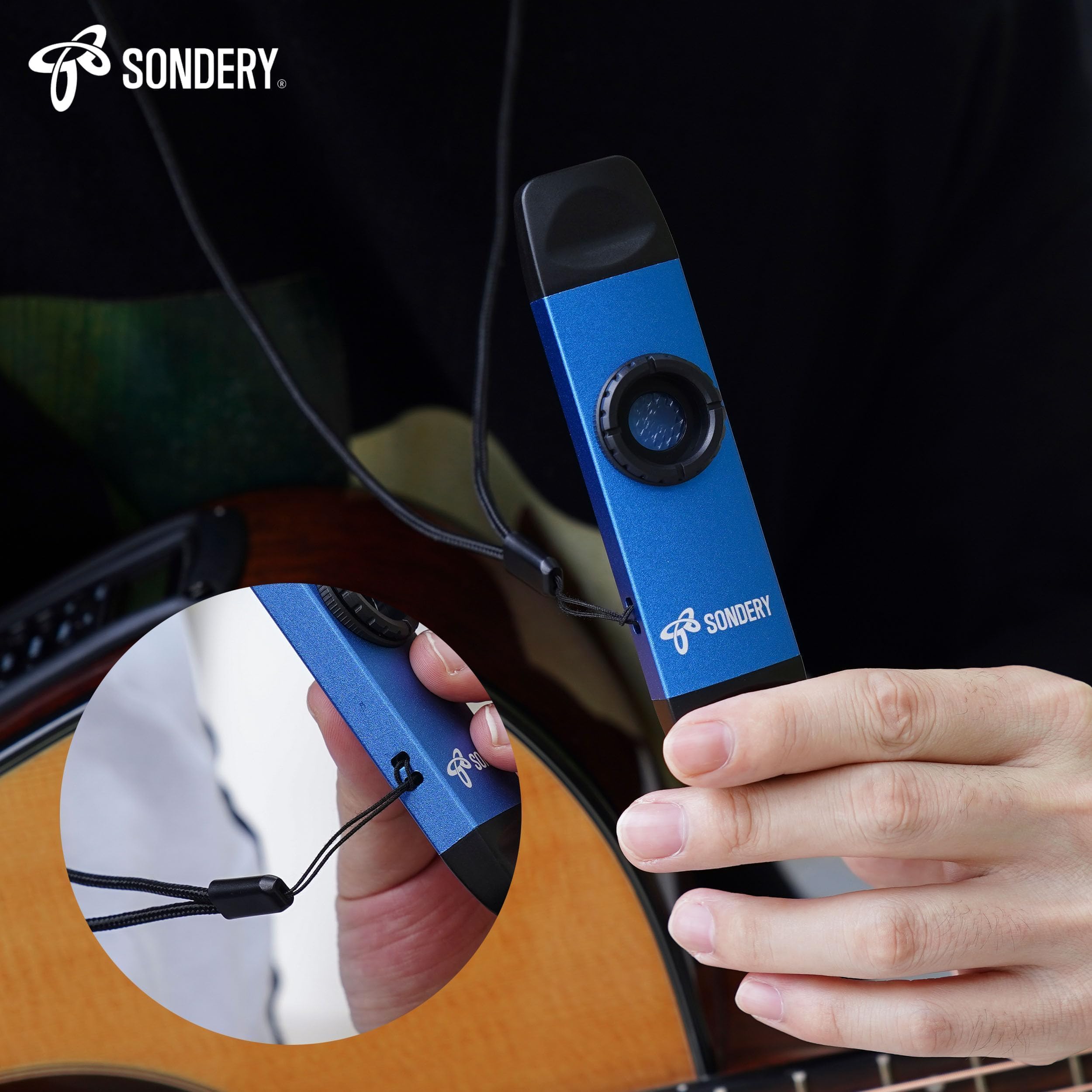 Sondery Kazoo professionnel en métal, kazoo à double tête avec cordon et 5 membranes pour tous les âges et occasions, bleu
