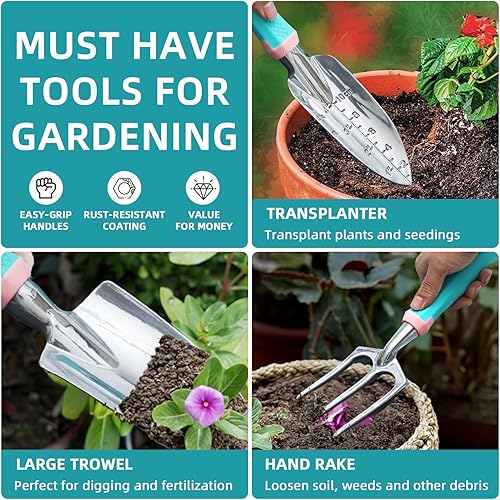 Miniatura 3 de MelonArt Juego de herramientas de jardín, 8 piezas de herramientas de mano de jardinería para mujeres, kit de herramientas resistentes al aire