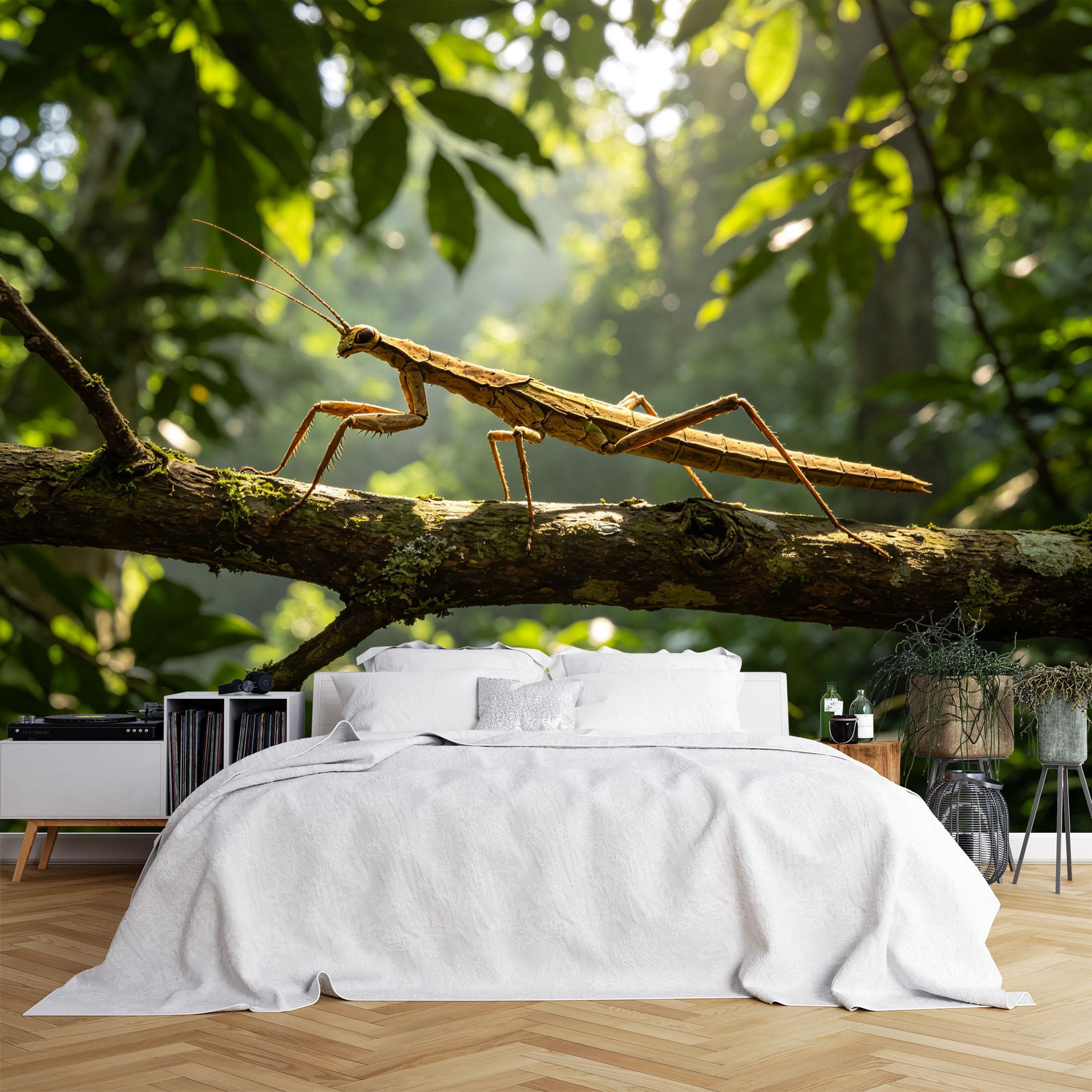 Lcythiazole Ch260615164 Custom Size Wall Murals Stick Insect On Branch Tropical Jungle Scene Wall Murals Wildlife Nature Wallpaper Wall Stickers Self-Adhesive Removable Wallpaper For Classroom