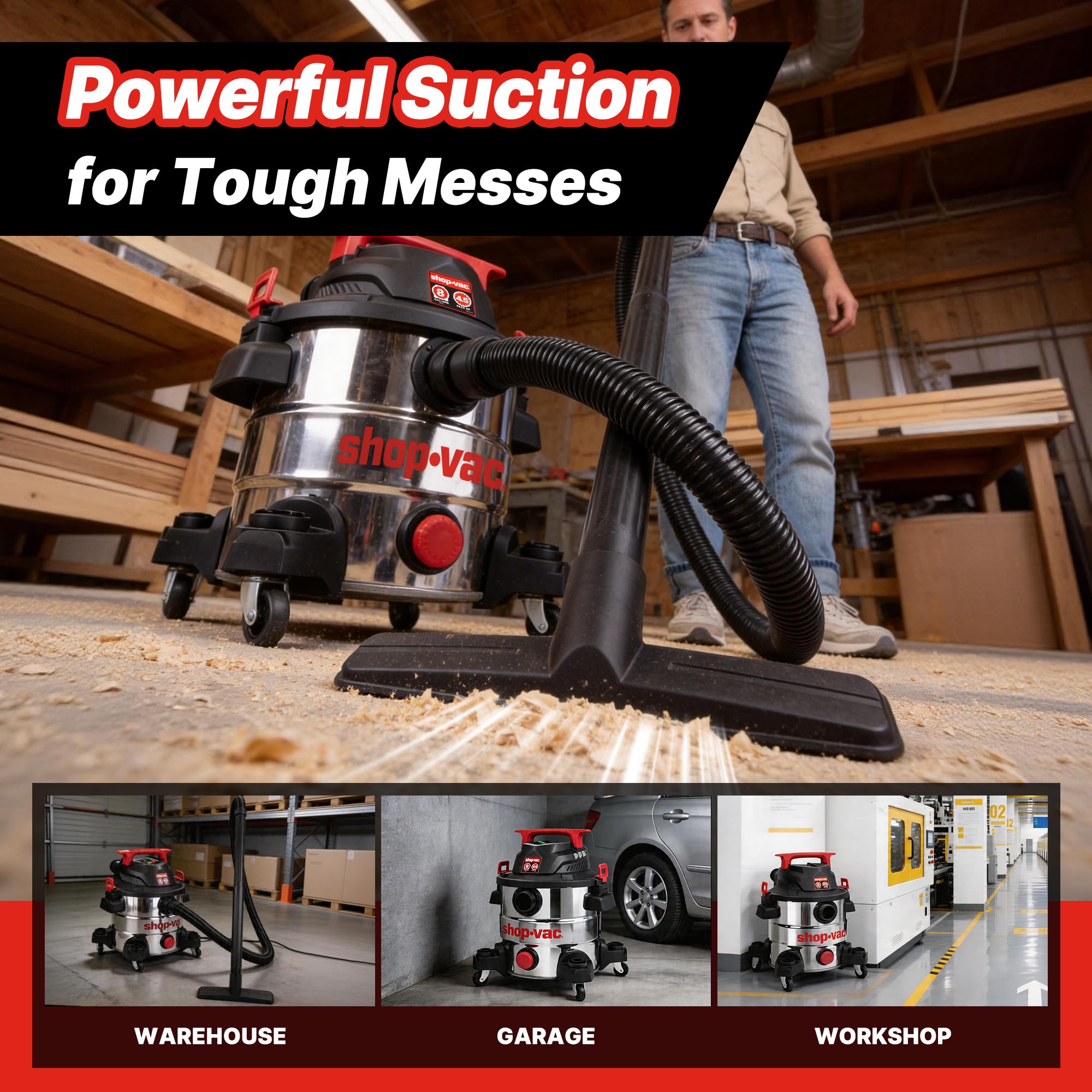 Shop-Vac 8 Gallon Wet/Dry Vacuum - Stainless Steel -4