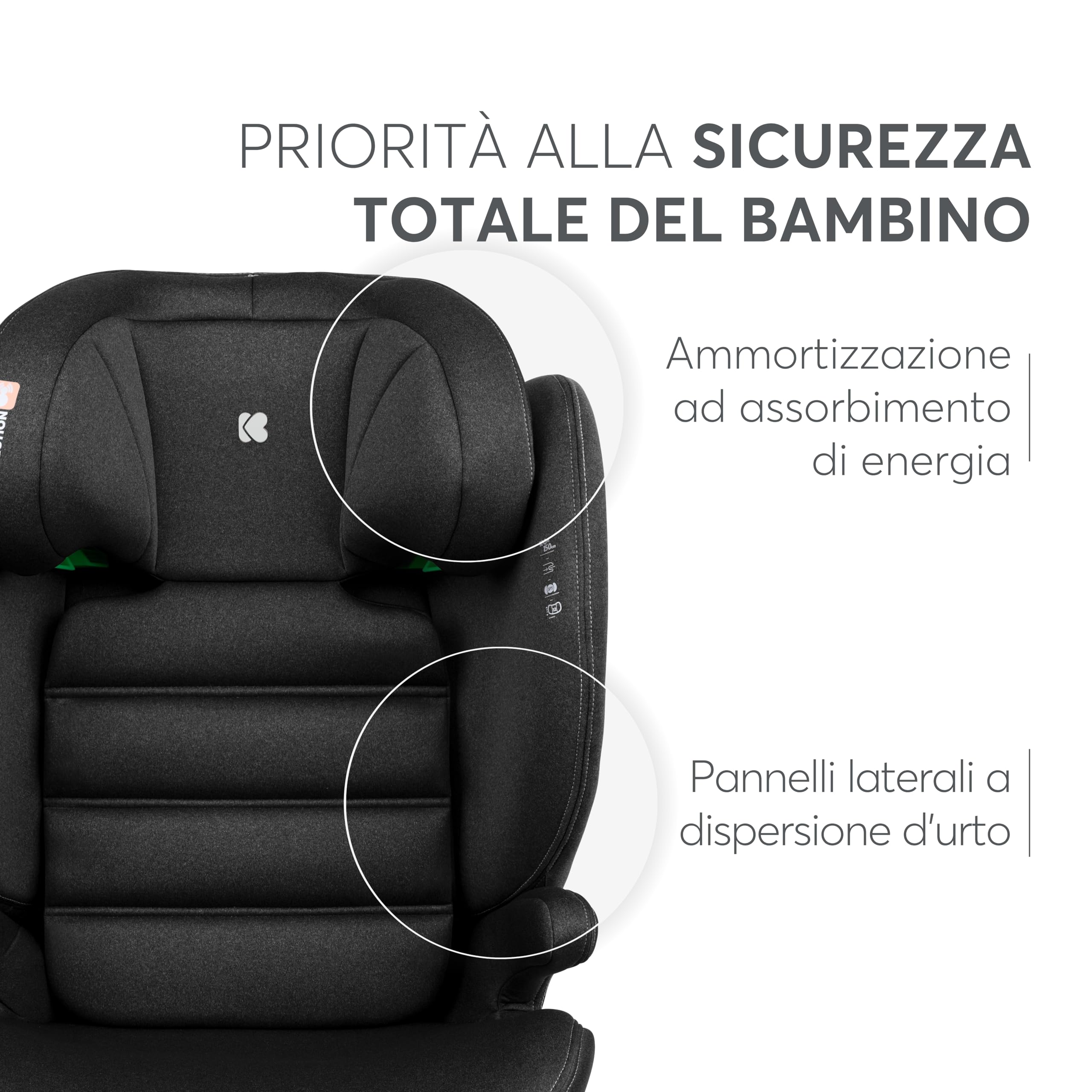 KikkaBoo Seggiolino Auto 15-36 kg ISOFIX i-TRACK, Gruppo 2-3 da 3.5 a 12 Anni, i-Size, Protezione Laterale SPS, Poggiatesta Regolabile 12 Posizioni, Nero