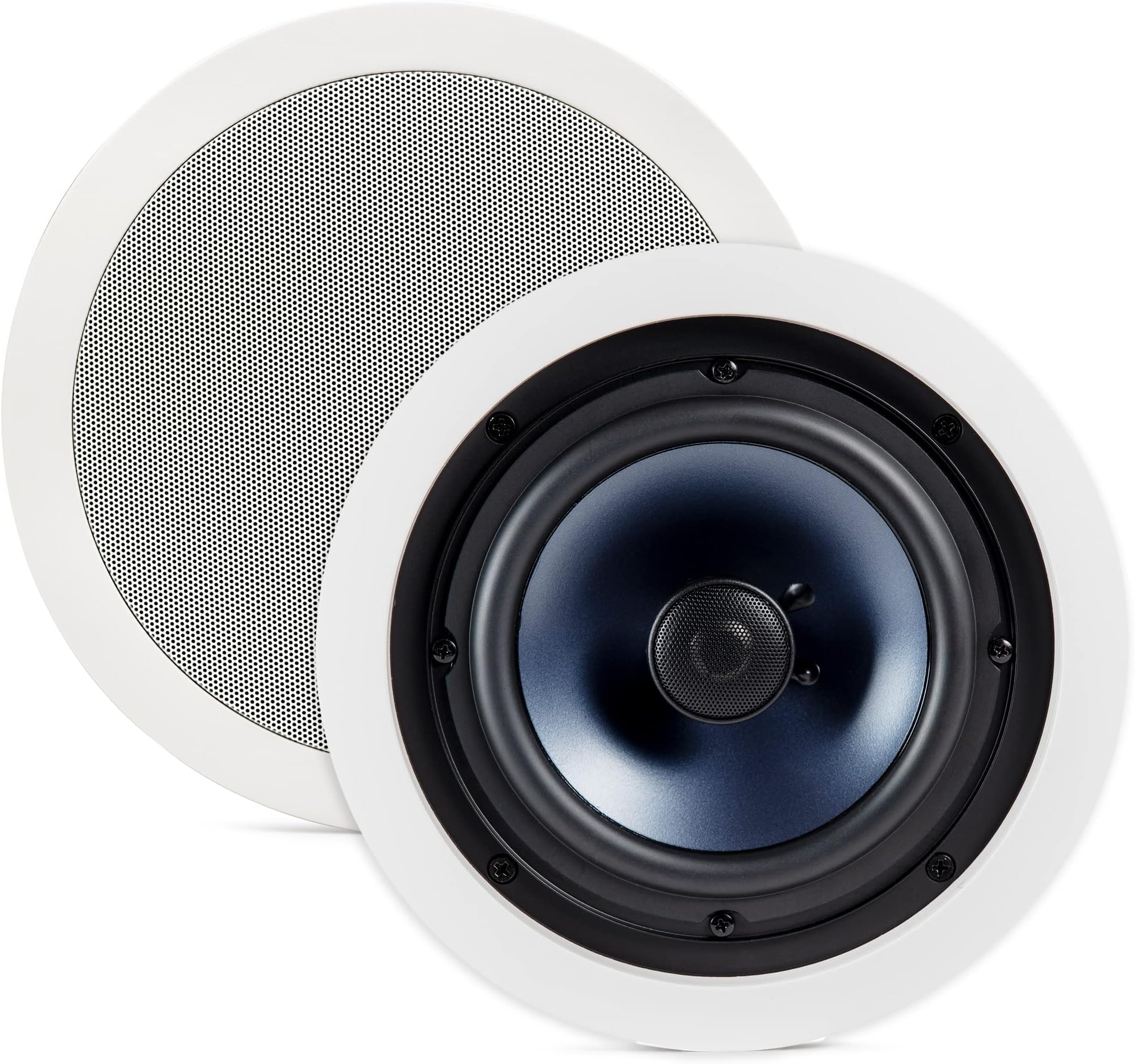 Polk Audio Rc80I 2-Way Premium In-Ceiling 8" Round Speakers, Set Of 2 Perfect For Damp And Humid Indoor/Outdoor Placement - Bath, Kitchen, Covered Porches (White, Paintable-Grille)