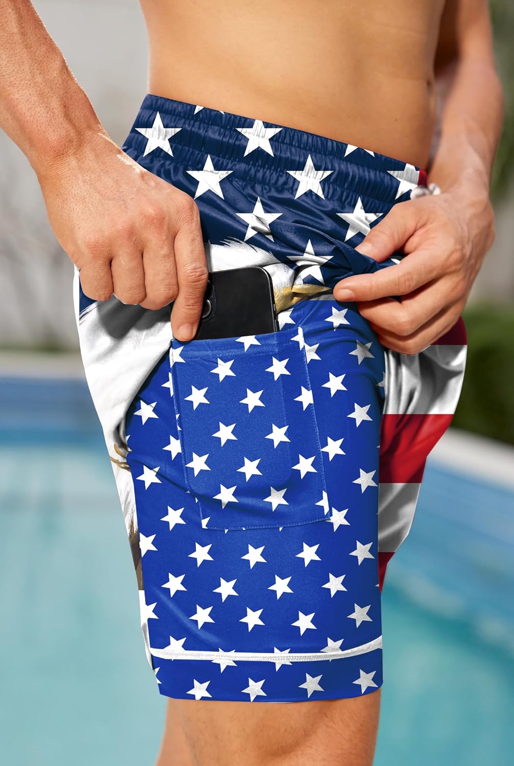 Man Patriotism Summer Independence Day Swim Suit Stripes Stars Printing Swim Suit L
