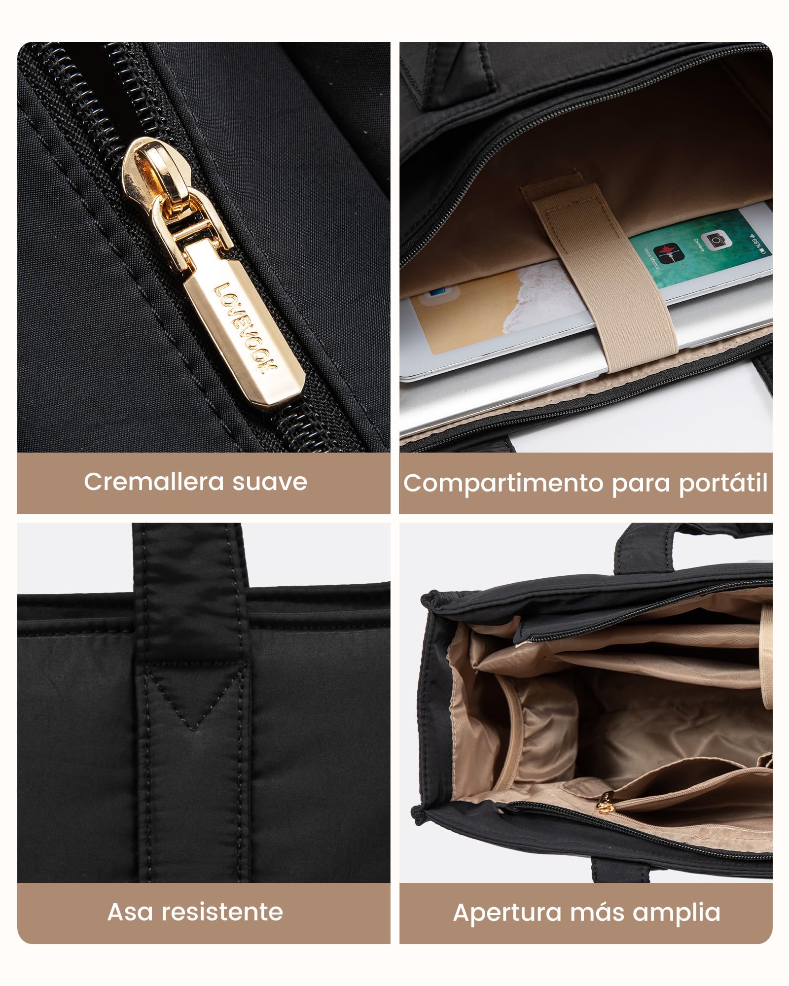 LOVEVOOK Bolso Mujer Grande, Puffer Bolso Tote Bag Bolsos para Universidad Shopper, Bolso Portatil Ordenador para Trabajo Oficina Universitarias