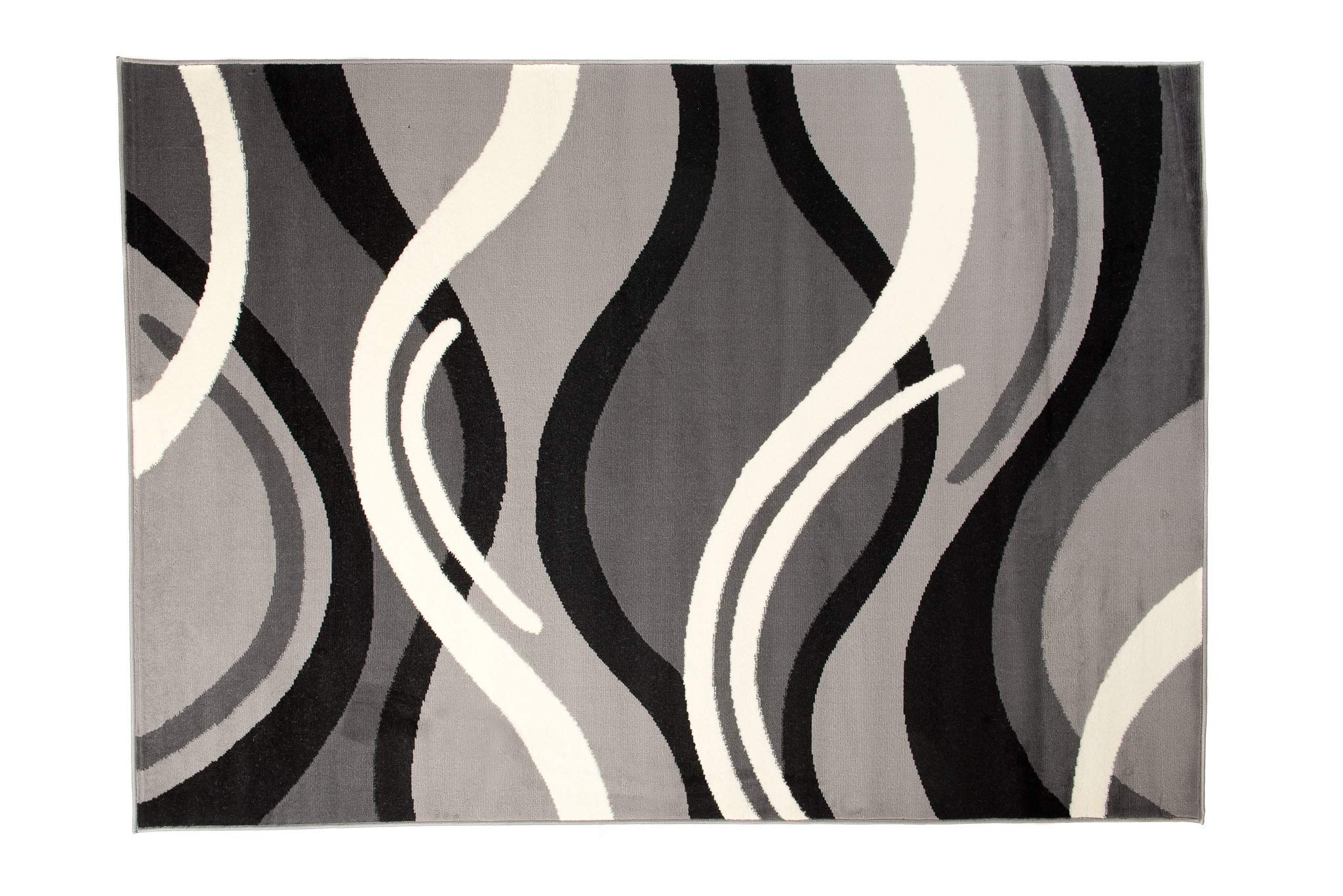 TAPISO Dream Tapis de Salon Chambre Salle à Manger Adulte Bureau Design Moderne Noir Gris Blanc Abstrait Motif Ondes Vagues Poil Court Fin Doux Léger Résistant 140 x 200 cm