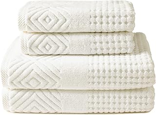 Texere 100% Organic Cotton Diamond Jacquard 700 GSM Luxury Bath Towel Se...