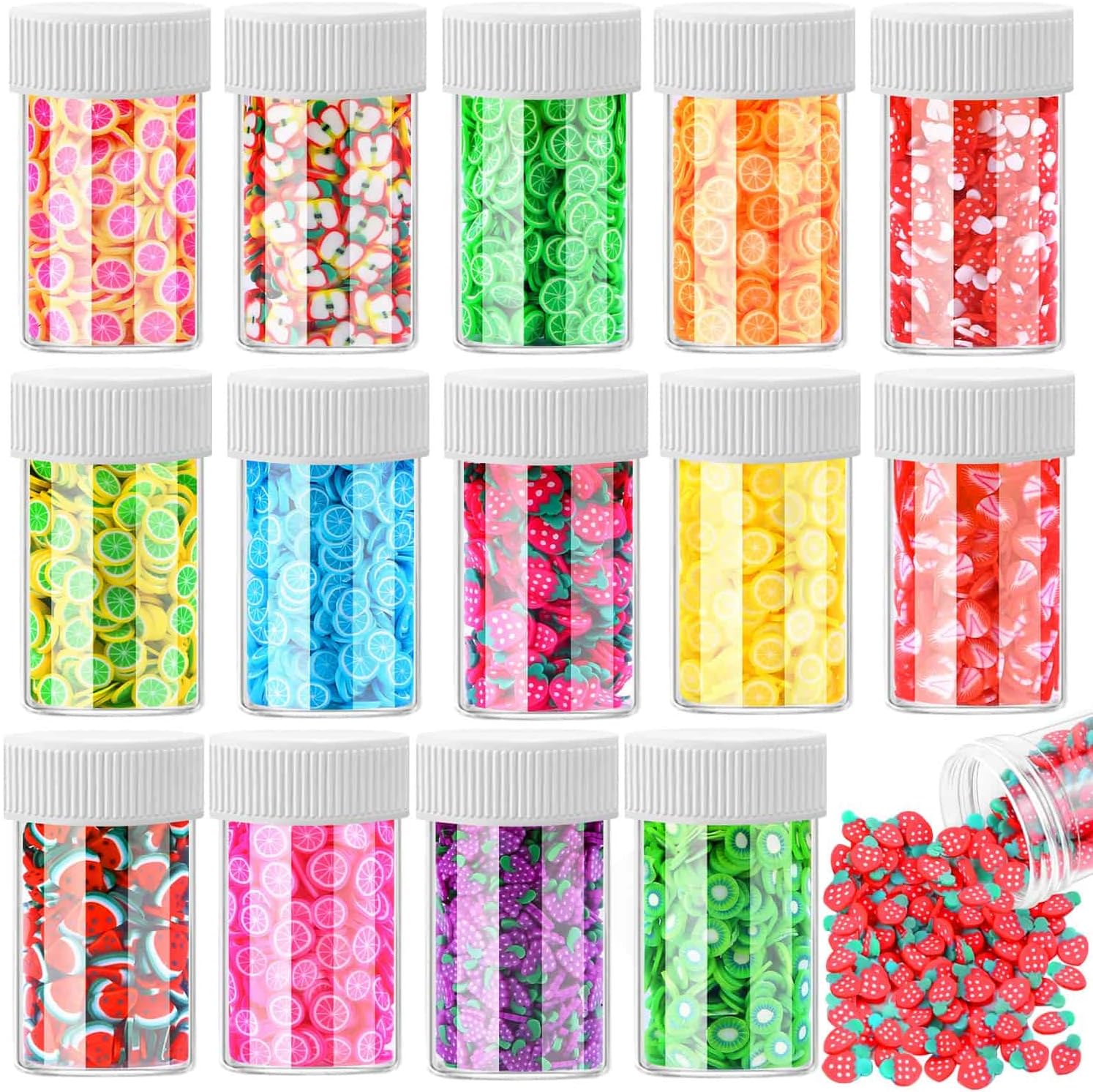 Acejoz 12000 Pcs Multi-colored Fruit Slices, 15 Styles Assorted Fimo Slices for DIY Slime, Nail Art, Resin Making, Lip Gloss & Cellphone Decorations