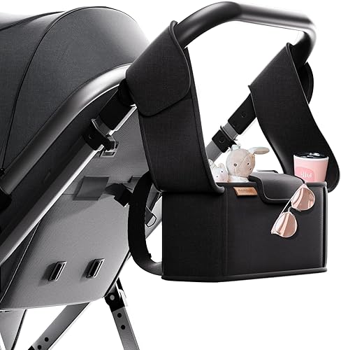 Miniatura 2 de mompush Organizador de cochecito con correa para el hombro, gran espacio de almacenamiento y portavasos, accesorios para cochecito populares
