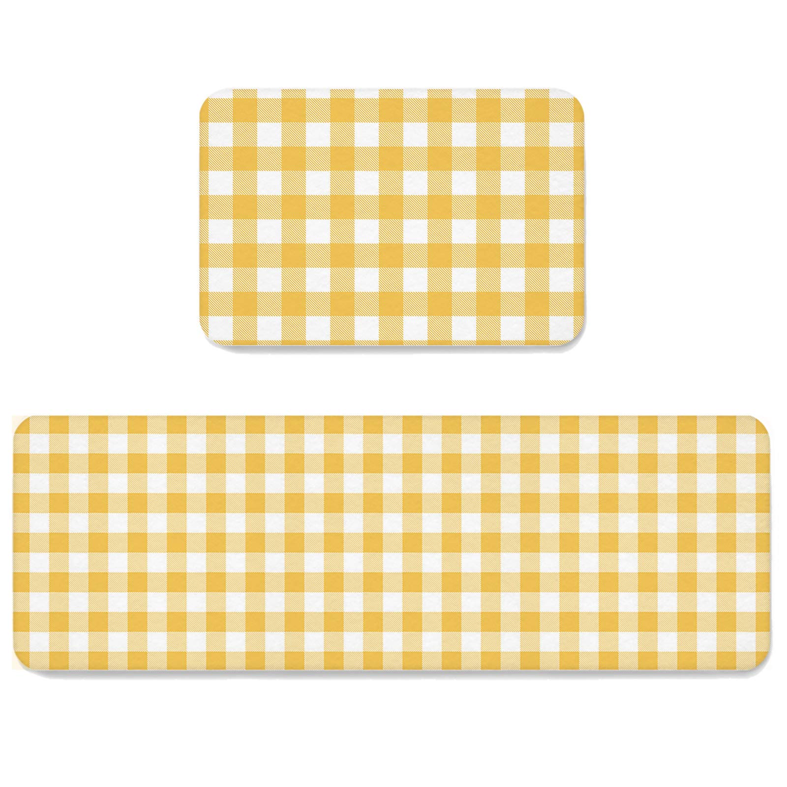 LBDecor Spring Buffalo Plaid Yellow Kitchen Mat 2 PCS,Cushioned Anti-Fatigue Kitchen Rugs,Waterproof&Non-Slipping Kitchen Mat for Floor,Durable