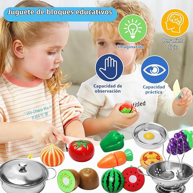 Foto 2 de 7 de UCAMP Juguetes de Cocina para Niños - Accesorios de Chef con 32 Piezas, Incluye Delantal y Gorro de Chef