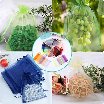 100PCS Sheer Organza Bags With Drawstring for Wedding Favor, Party, Favor Jewelry, Candy, Birthday, Christmas, Festival, Soaps, Makeup,Wrapping Supplies, 4.72 x 4 Inch Small Mesh multicolor Gift Bags.