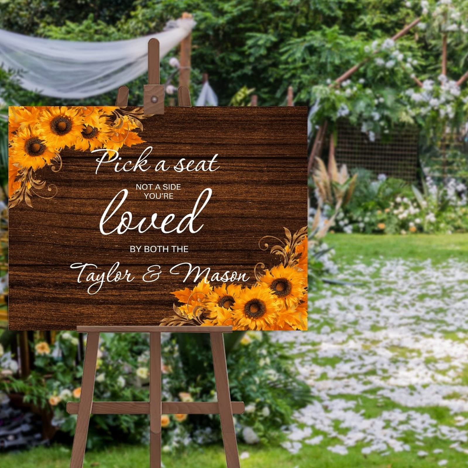 Rustikales Hochzeits-Willkommensschild, Pick A Seat Not A Side Holz-Hochzeitsschild, niedliches Probe-Abendessen, Hochzeitsschilder, Dekoration, Holzschild, Hochzeitsempfang, Poster für Zeremonie,