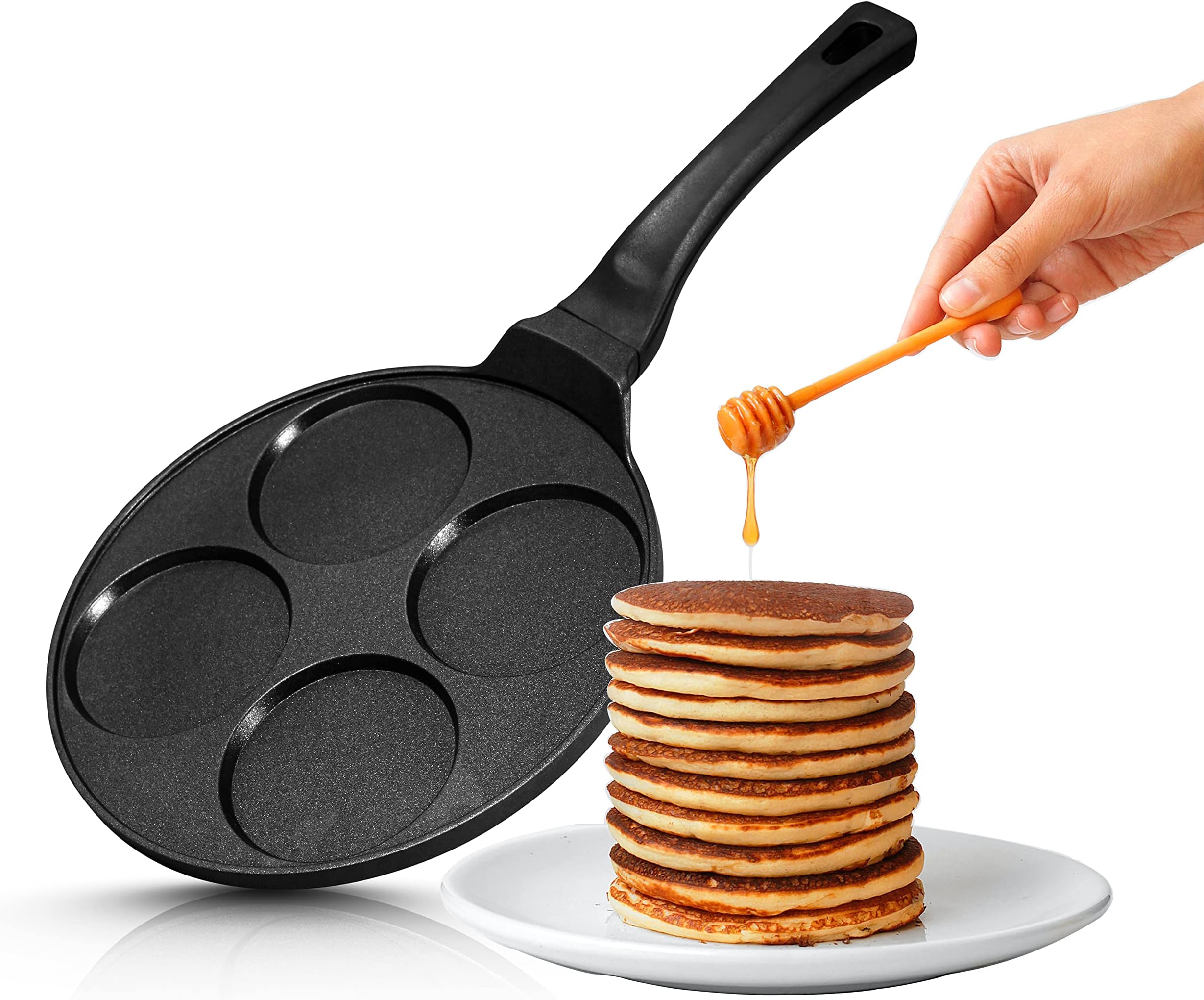 INTIGNIS® Non-Stick Pancake Pan - Multi Hole Mini Pancake Maker, 4 Hole American Style Crepe & Pancake Pan for Perfect Individual Pancakes, Frying Eggs, Uthappam, Induction Compatible (4 - Fix)