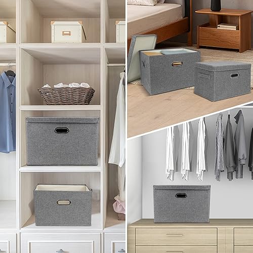 Miniatura 4 de DAYARD Foldable Storage Boxes with Lids Linen Fabric Stackable Storage Bins Organizer Containers Baskets Cube with Cover for Closet Office Nursery