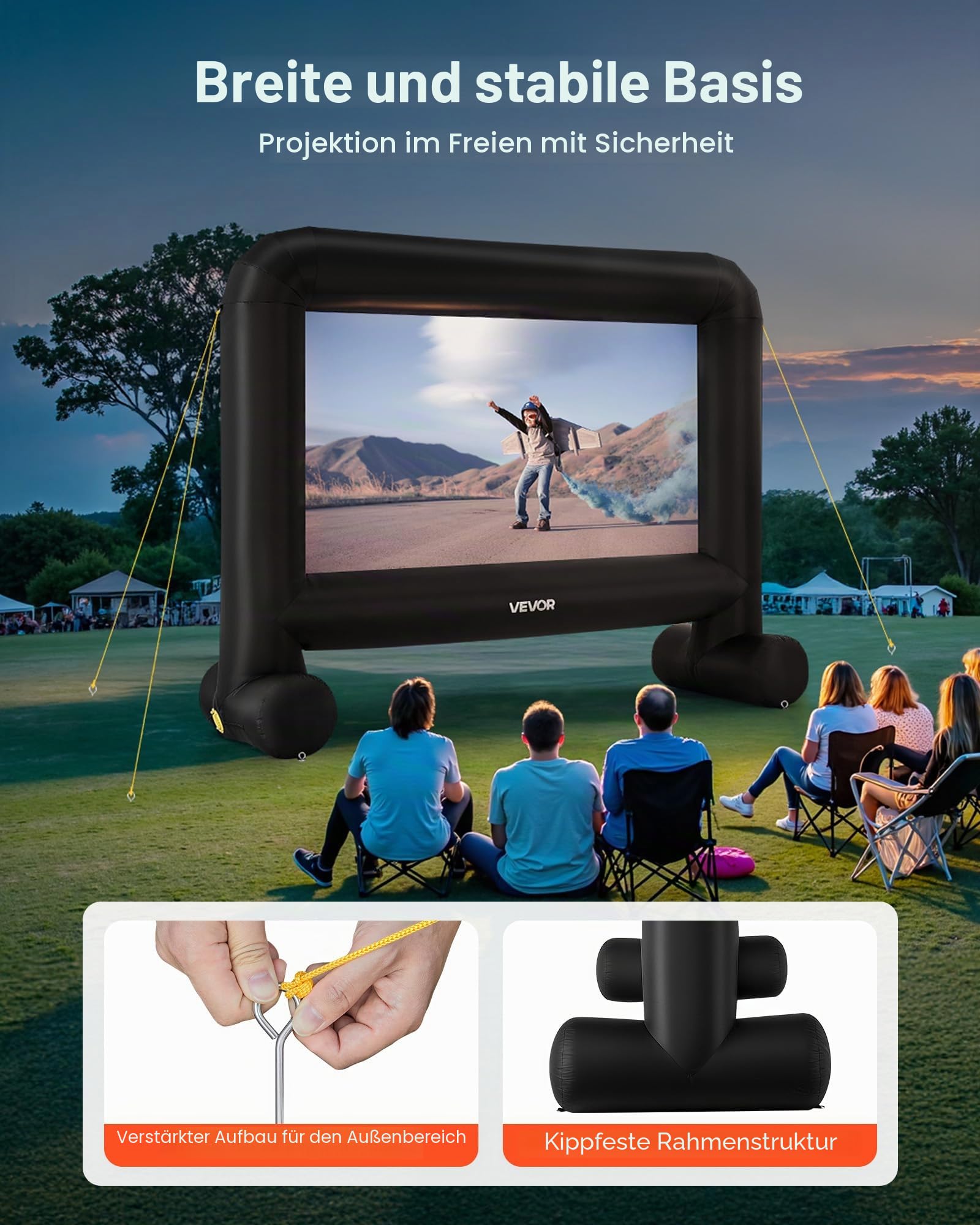 VEVOR aufblasbare Filmleinwand Projektion Beamer Leinwand aus 600D, Projektionsleinwand mit tragbarer Aufbewahrungstasche, 16:9, Filmprojektion für Heimkino Mottoparty Poolspaß (354 x 130 x 290 cm)