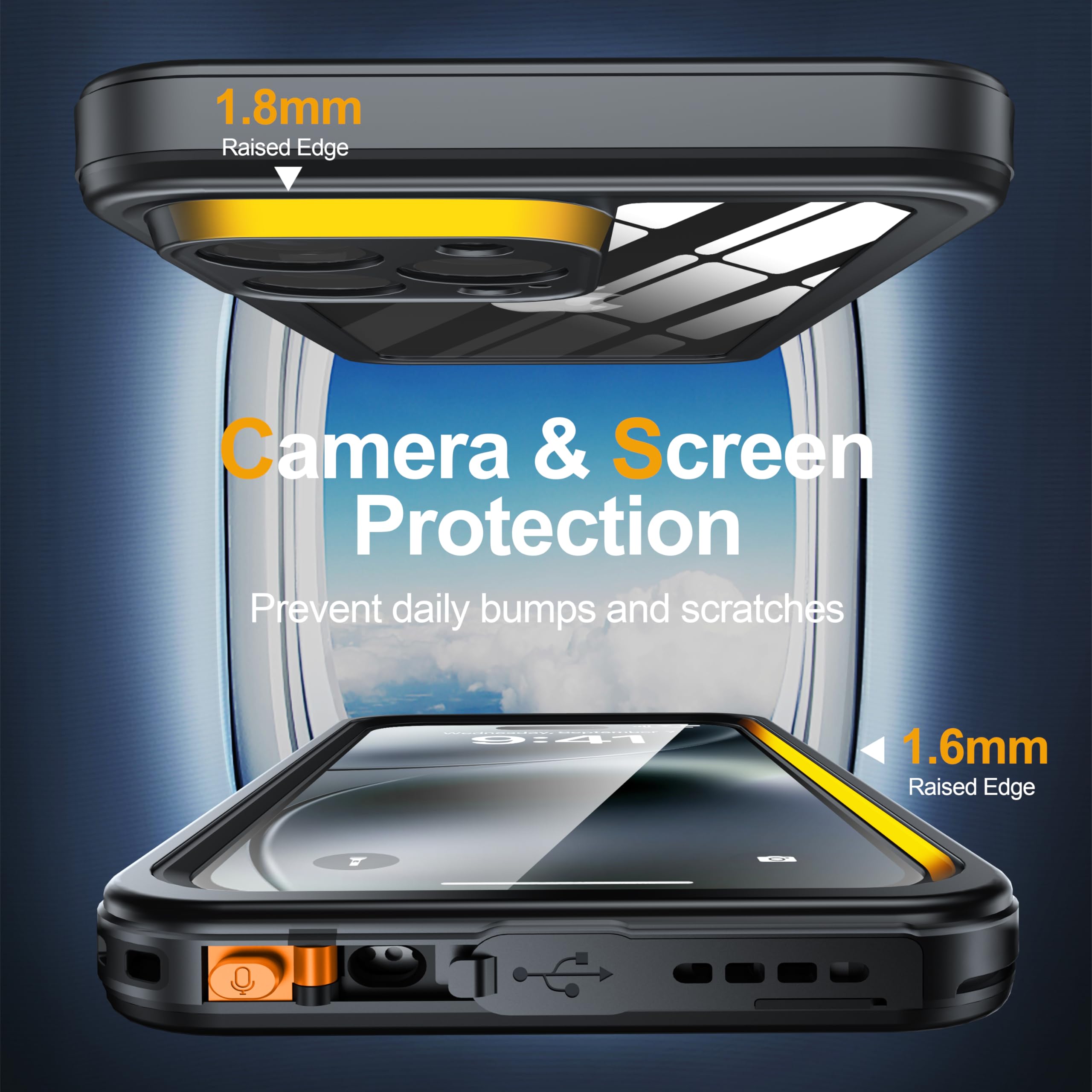 Funda impermeable para iPhone 16 Pro Max, pantalla de privacidad integrada y pantalla HD, marco frontal doble [IP68 bajo el agua] a prueba de golpes y polvo, protección completa para