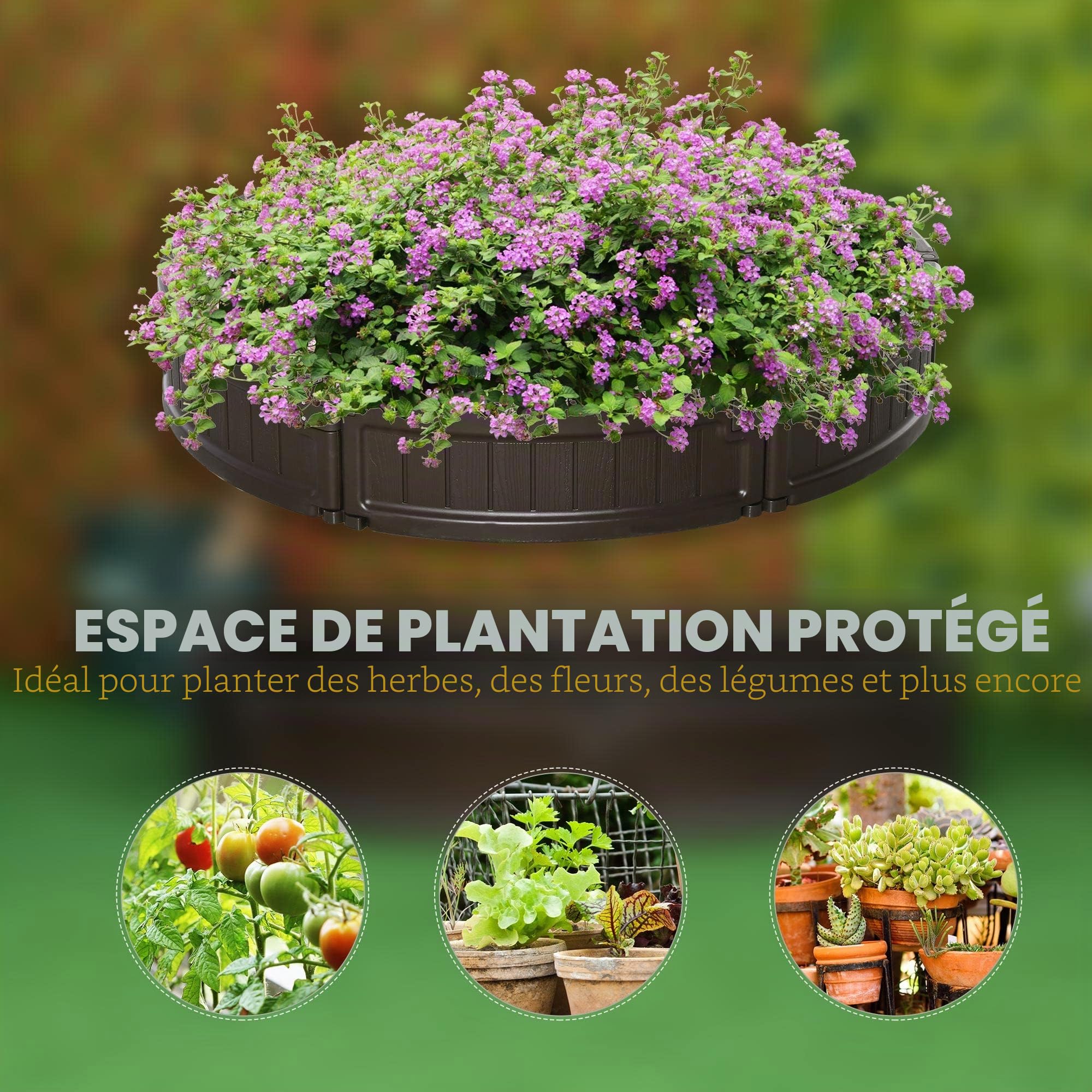 Outsunny Lit pour potager surélevé rond en plastique HDPE, jardinière d'extérieur pour plantes, fleurs et verdura, diamètre 123 x 21 cm, marron