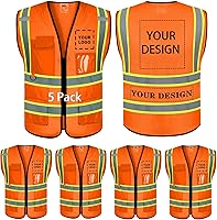 Vista 21 de BeautyWill Chaleco de seguridad con logotipo personalizado, Hi Vis Clase 2, chaleco reflectante de construcción unisex con 5 bolsillos