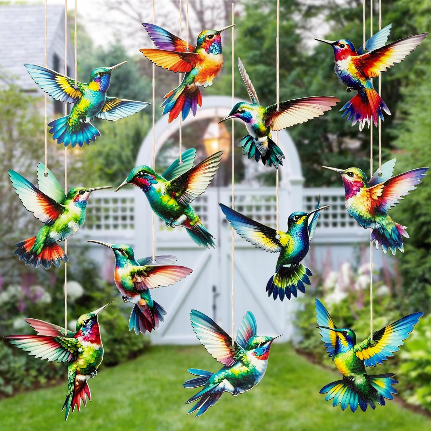 24PCS Hummingbird Christmas Ornament Wooden Bird Hanging Decoration Pendant with Hemp Rope for Christmas Tree Decoration Home Party Wall Decor (24PCS Hummingbird) - Image 4