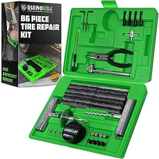 Rhino USA Tire Repair Kit (86-Piece) Professional Heavy Duty Tire Plug Kit to Fix Punctures & Patch Flats with Ease - Ulti...