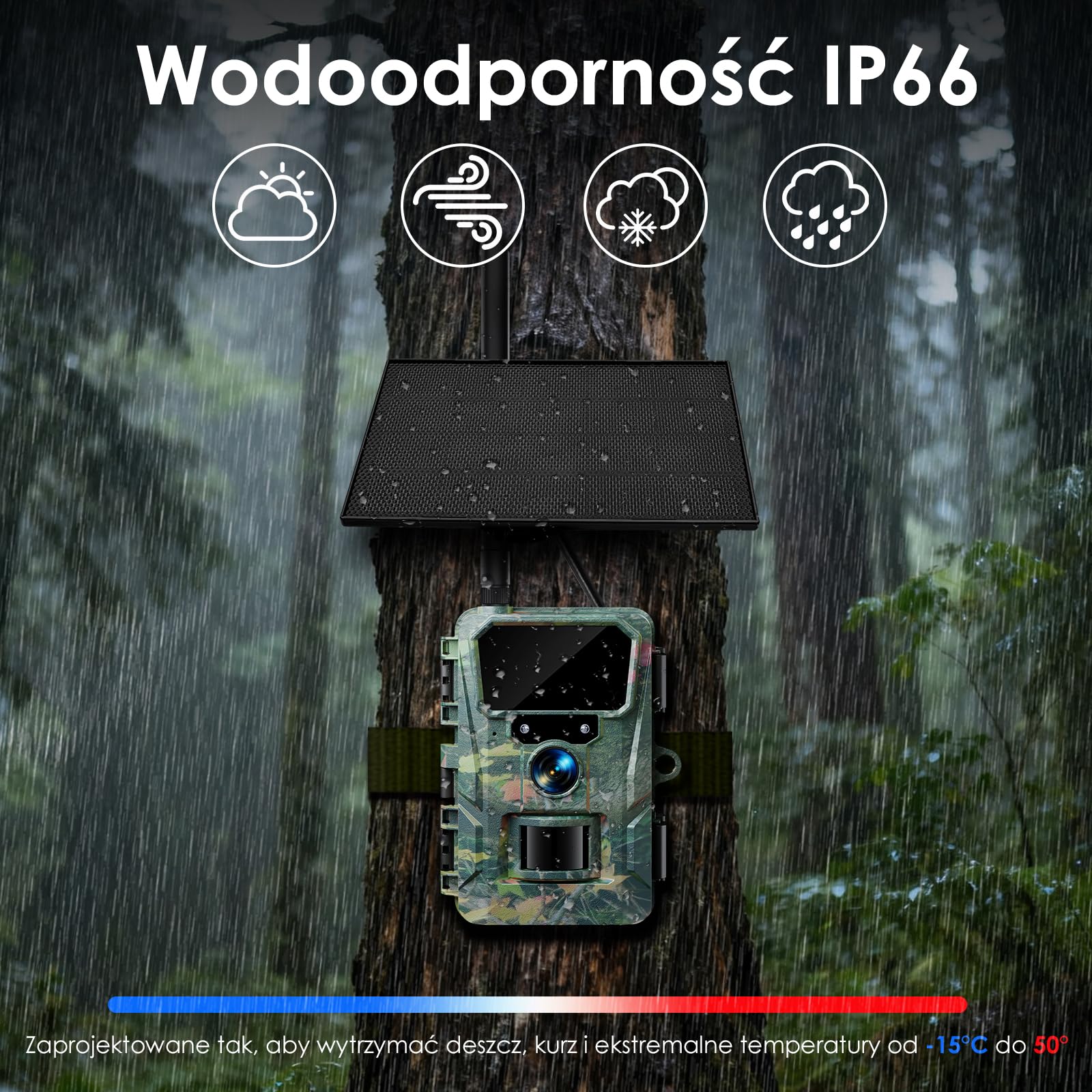 WOLFANG 4G LTE Cellular Wildlife, bateria 5200 mAh, kamera komórkowa 2K ze sterowaniem aplikacją, super noktowizor, wyświetlacz 2.0'TFT, aktywowany ruchem wyzwalacza 0,2 s, wodoodporność IP66
