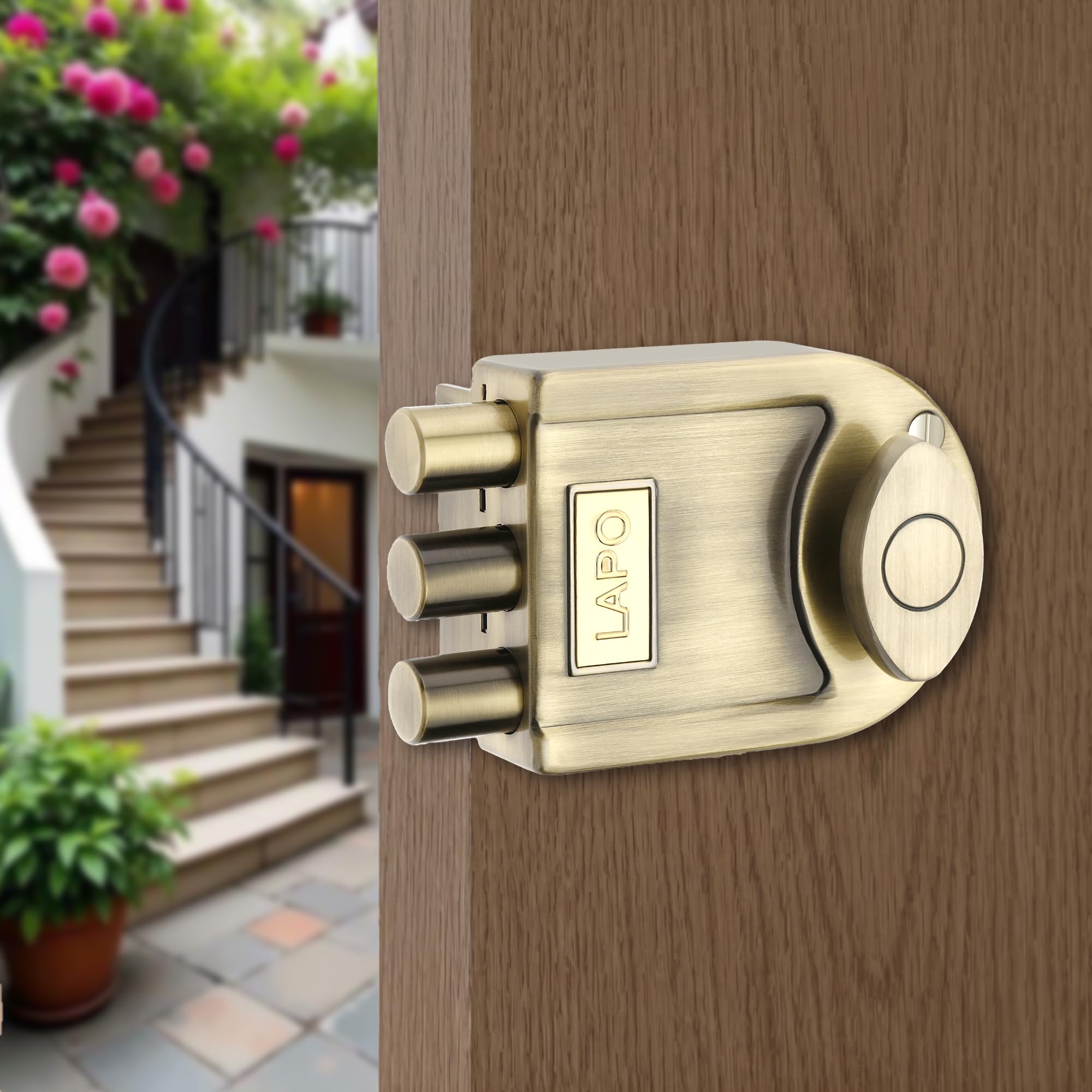 LAPO Antique Brass Tri-Bolt Lock for Main Door, Deadbolt Security Lock for Wooden Doors, Fixed Cylinder Design with 4 Brass Keys, Suitable for Inside & Outside Opening, Stylish Heavy-Duty Door Lock-image-43