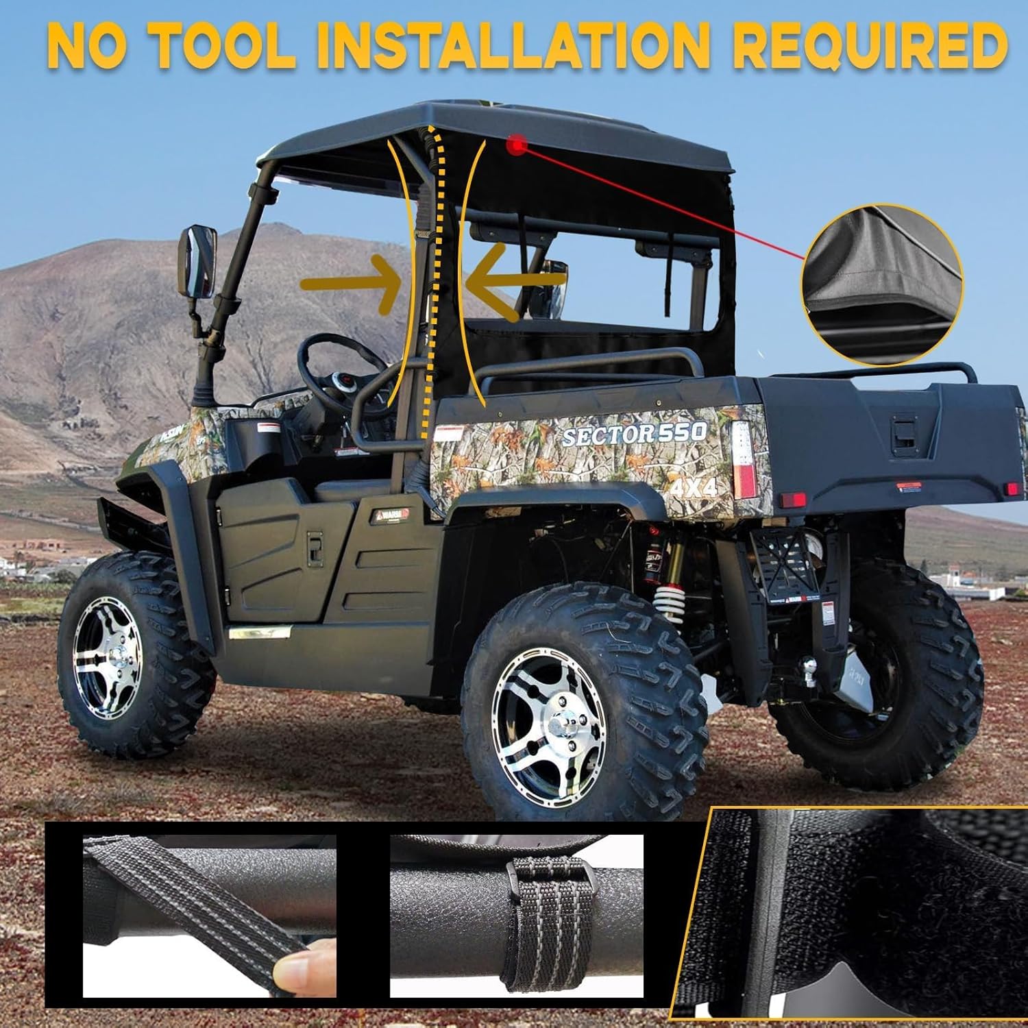 Chikia Hisun Sector 550 750 Rear Windshield Window with Zipper Compatible with Hisun 550 750 Crew Sector 450 Coleman UT550 UT750 Challenger 550 750 Accessories