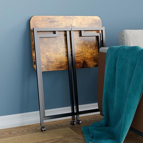 Miniatura 4 de 4NM Escritorio móvil pequeño con ruedas para computadora portátil de 23.6 pulgadas, mesa plegable para computadora portátil con ruedas, escritorio