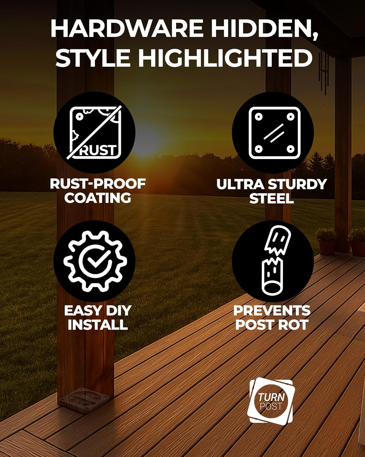 TurnPost 6x6, 8x8 to 12x12 Post Base Bracket – Heavy-Duty Pergola Brackets & Fence Post Anchor. Deck Post Base, Ground Anchor & Mailbox Mounting Bracket. Rust-Resistant Steel Hardware