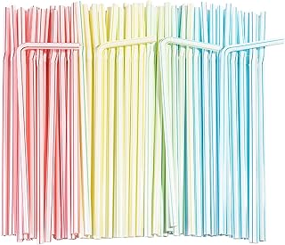 200 Count Flexible Disposable Drinking Straws, Chetexus Plastic Bendy Straws for Home Parties, Bar, Beverage Shop ( Assorted Colors,0.23" Diameter and 8.26" Long )