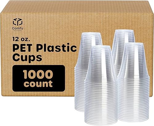 Comfy Package Caja de 1,000 vasos de plástico transparente PET de 12 onzas para fiestas, ideal para bebidas frías, batidos y fiestas